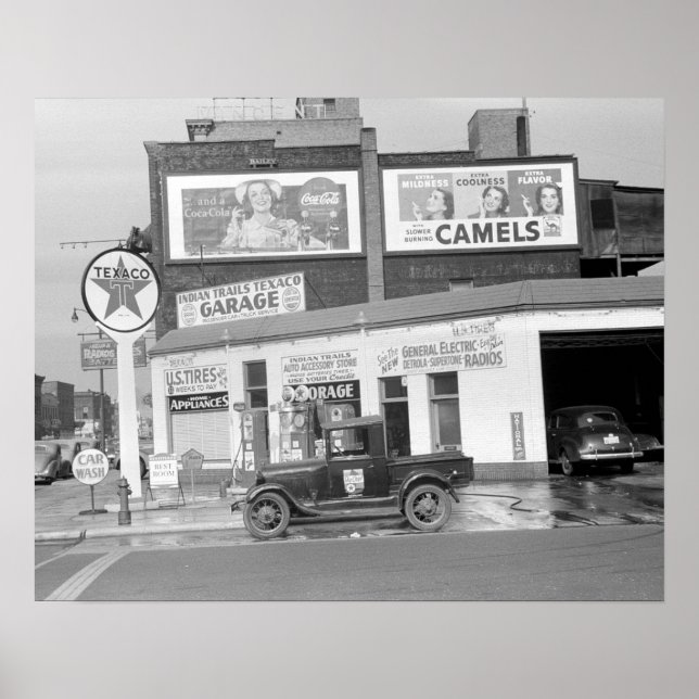 Garage & Filling Station, 1940. Vintage Photo Poster (Front)