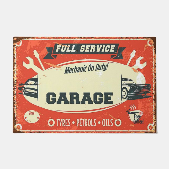 Garage Mechanic Door Mat, Full Service Welcome Mat (Front)
