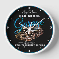 Garage Old School Any Name Black Blue Vintage Car