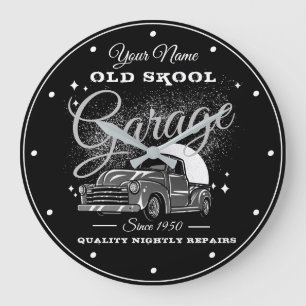 Garage Old School Your Name Grey 1950's Era Truck  Large Clock