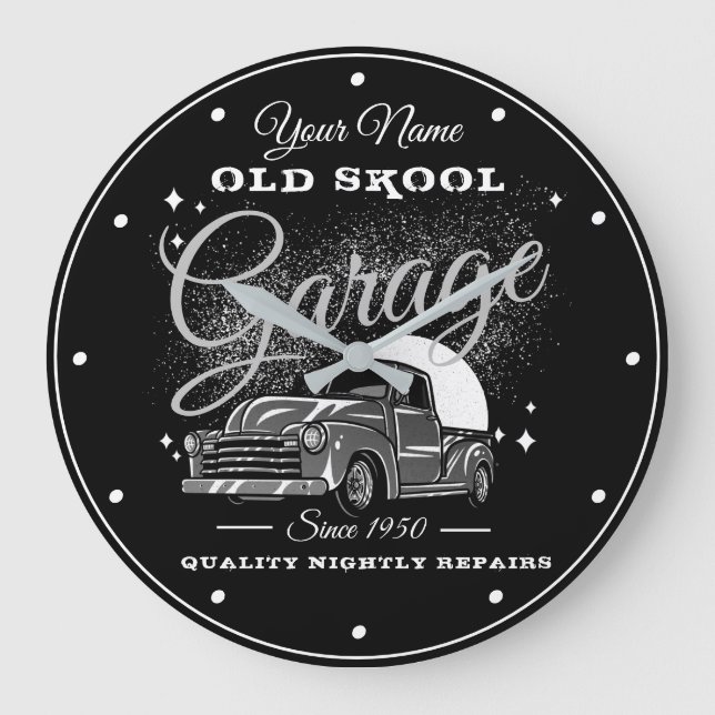 Garage Old School Your Name Grey 1950's Era Truck  Large Clock (Front)