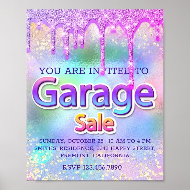 Garage Sale Glitter  Drips Holographic Home Pink Poster (Front)