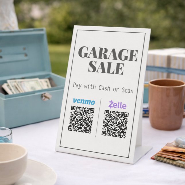 Garage Sale QR Code Payment Sign Table Sign (Make checkout simple and seamless at your garage sale with this modern QR code payment sign. )
