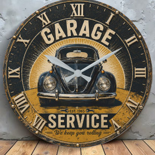 Garage Service Classic Beetle Mechanic Workshop Large Clock