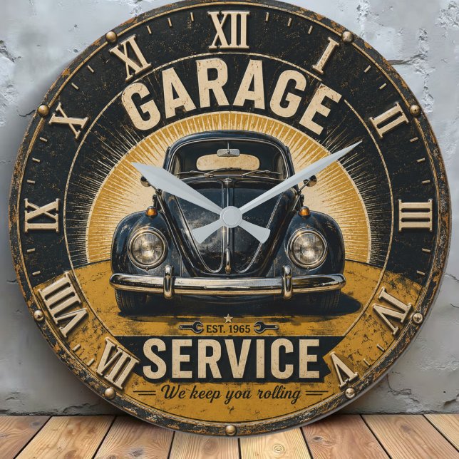 Garage Service Classic Beetle Mechanic Workshop  Large Clock (Creator Uploaded)