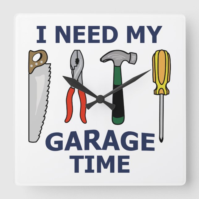 Garage Time Square Wall Clock (Front)