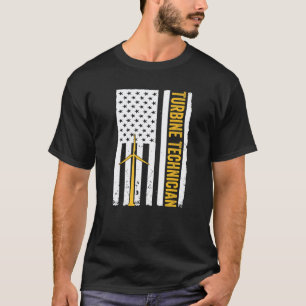 Garage Windmill Mechanic Us Flag Wind Turbine Tech T-Shirt