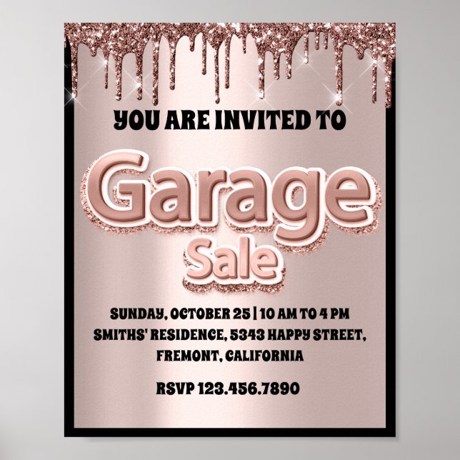 Garage Yard Sale Rose Glitter Blush Drips Poster (Front)