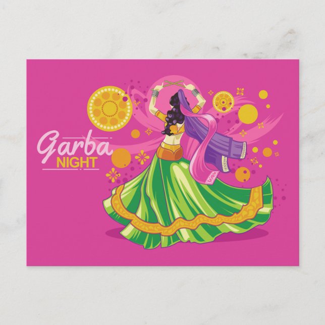 Garba Night Dancer, pink Invitation Postcard (Front)