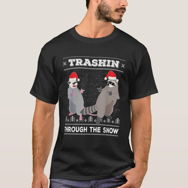 Garbage Gang Opossum Racoon Ugly Christmas Sweate T-Shirt (Front)