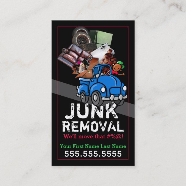 Garbage Hauling Junk Removal Cute Black Man Business Card (Front)