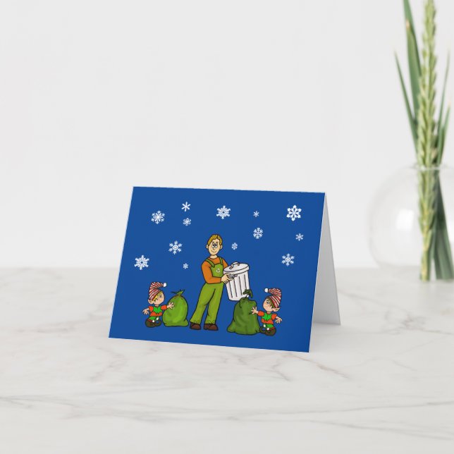 Garbage Man and Elves Christmas Card (Front)