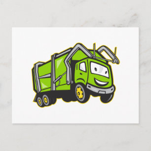 Garbage Rubbish Truck Cartoon Postcard