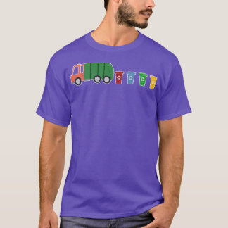 Garbage Smiling Truck Coloured Cans Recycling Day  T-Shirt