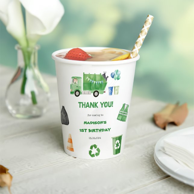 Garbage Trash Truck 1st Birthday Party Paper Cups (Creator Uploaded)