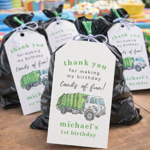 Garbage Trash Truck 1st Birthday Thank You Favour Gift Tags