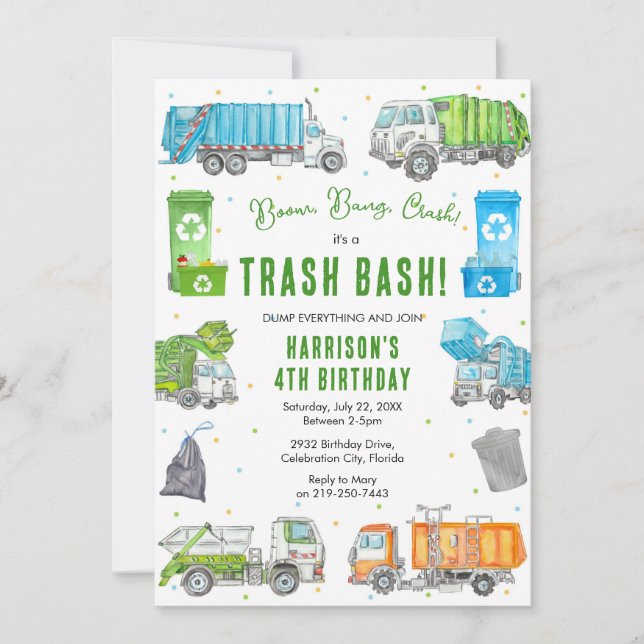 Garbage Trash Truck Birthday Invitation (Front)