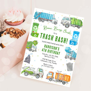 Garbage Trash Truck Birthday Invitation