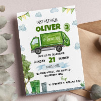 Garbage Trash Truck Birthday Invitation
