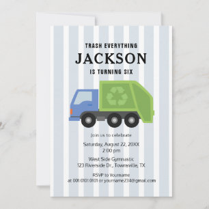 Garbage Trash Truck Birthday Party Invitation