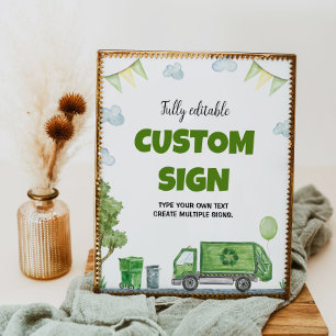 Garbage Trash Truck Birthday Party Table Sign 