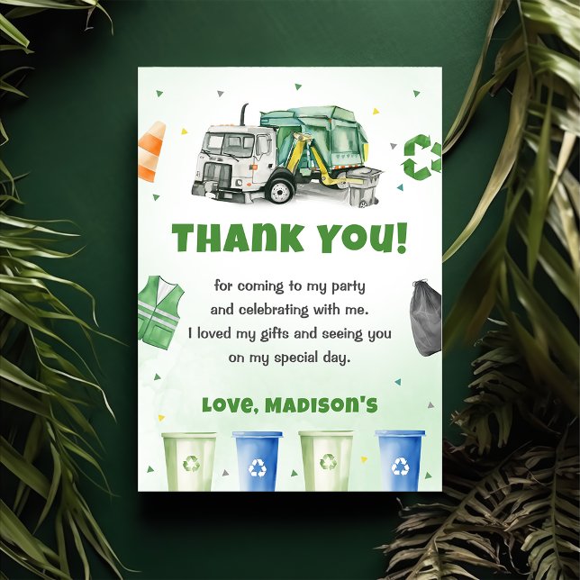 Garbage Trash Truck Birthday Party Thank You Card (Creator Uploaded)