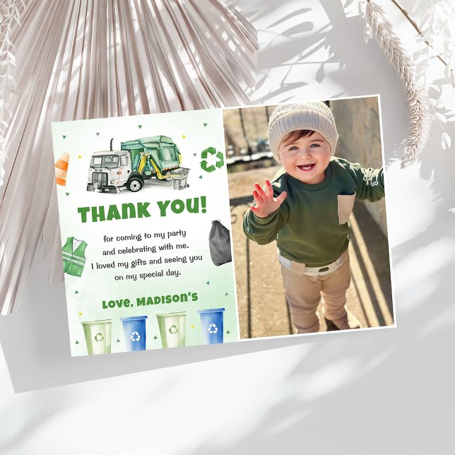 Garbage Trash Truck Birthday Party Thank You Card (Creator Uploaded)