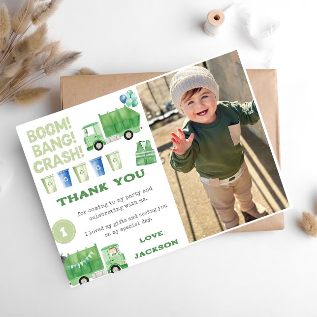 Garbage Trash Truck Birthday Party Thank You Card (Creator Uploaded)