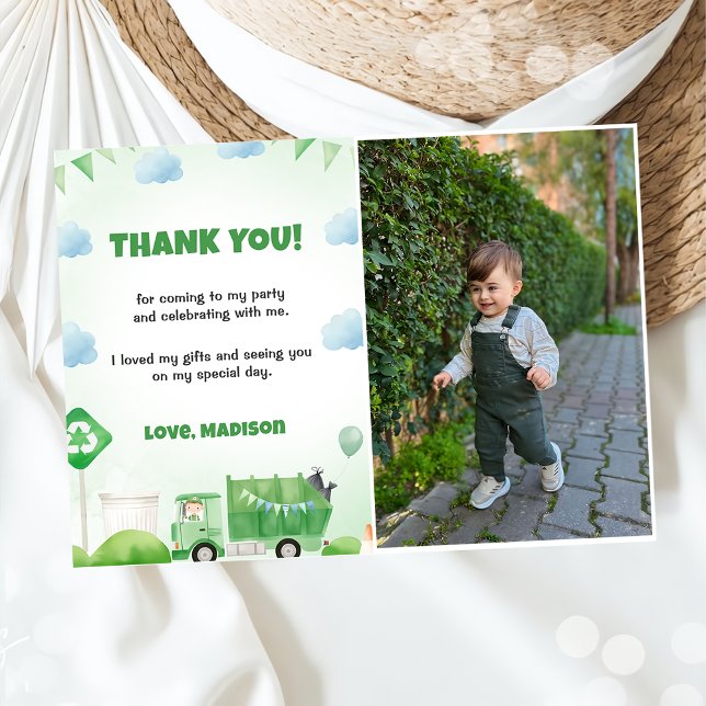 Garbage Trash Truck Birthday Photo Thank You Card  (Creator Uploaded)