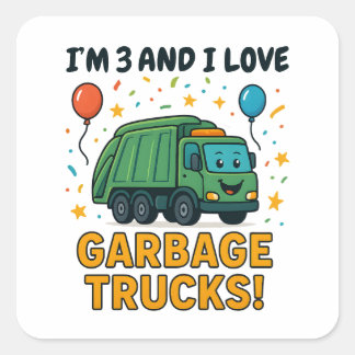 Garbage Truck Birthday Crew - Truck Kids Birthday Square Sticker