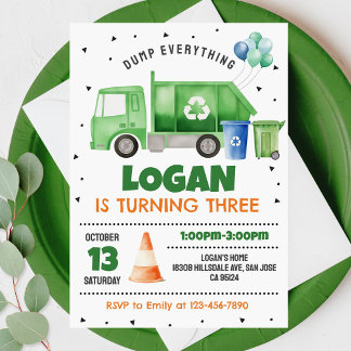 Garbage Truck Birthday Invitation