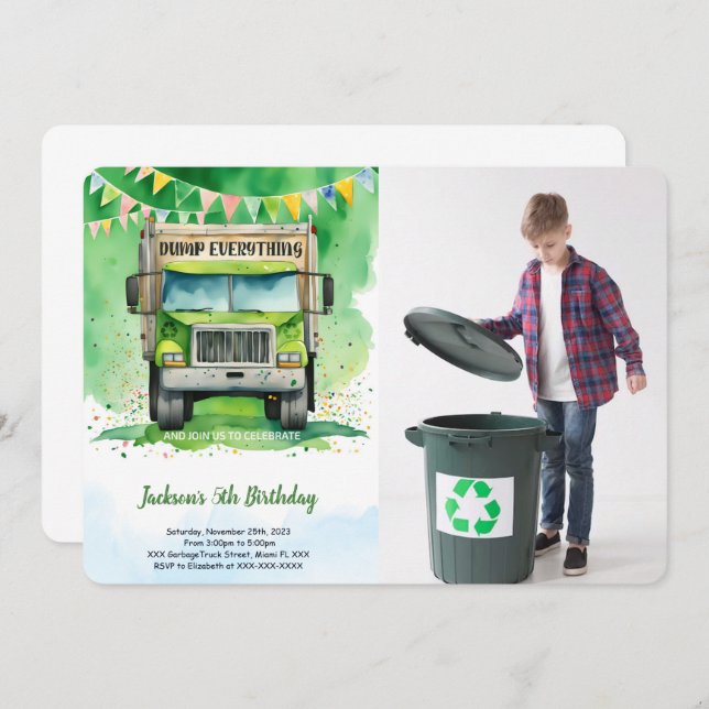 Garbage Truck Birthday  Invitation (Front/Back)