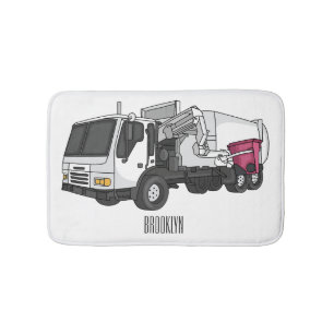 Garbage truck cartoon illustration bath mat