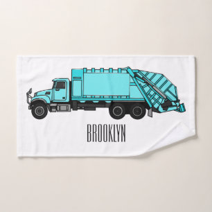 Garbage truck cartoon illustration bath towel set