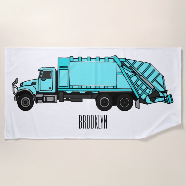 Garbage truck cartoon illustration beach towel (Front)