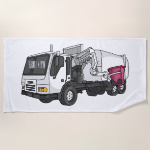 Garbage truck cartoon illustration beach towel