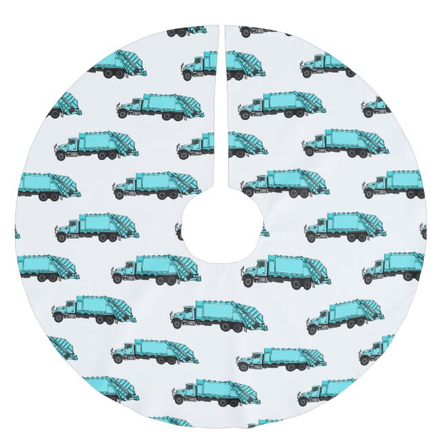 Garbage truck cartoon illustration brushed polyester tree skirt (Front)