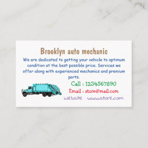Garbage truck cartoon illustration business card