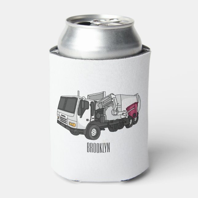 Garbage truck cartoon illustration can cooler (Can Front)