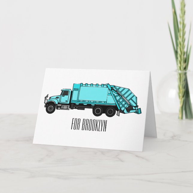 Garbage truck cartoon illustration card (Front)