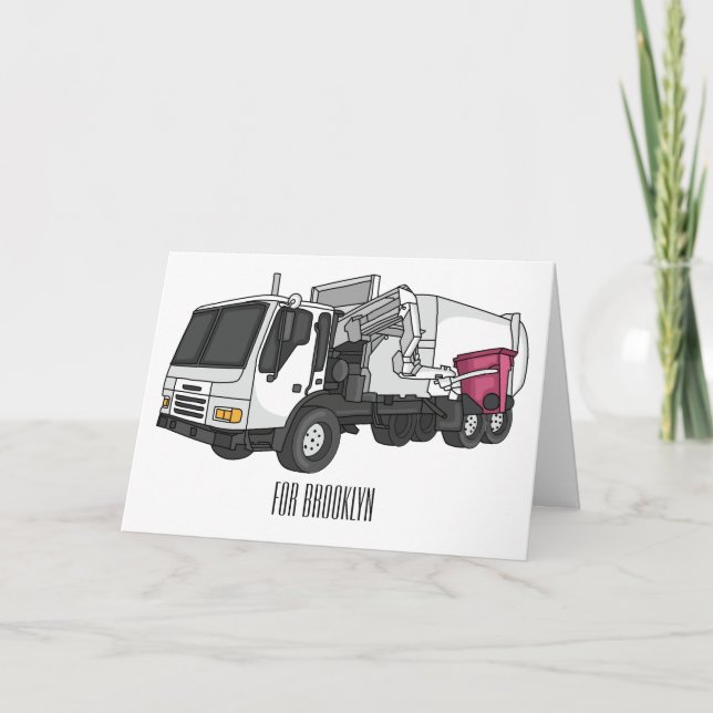 Garbage truck cartoon illustration card (Front)