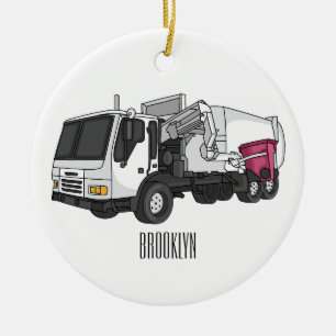 Garbage truck cartoon illustration ceramic ornament