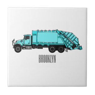 Garbage truck cartoon illustration ceramic tile