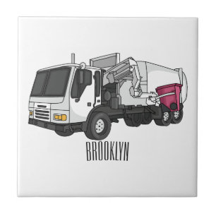 Garbage truck cartoon illustration ceramic tile