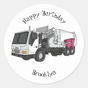 Garbage truck cartoon illustration classic round sticker