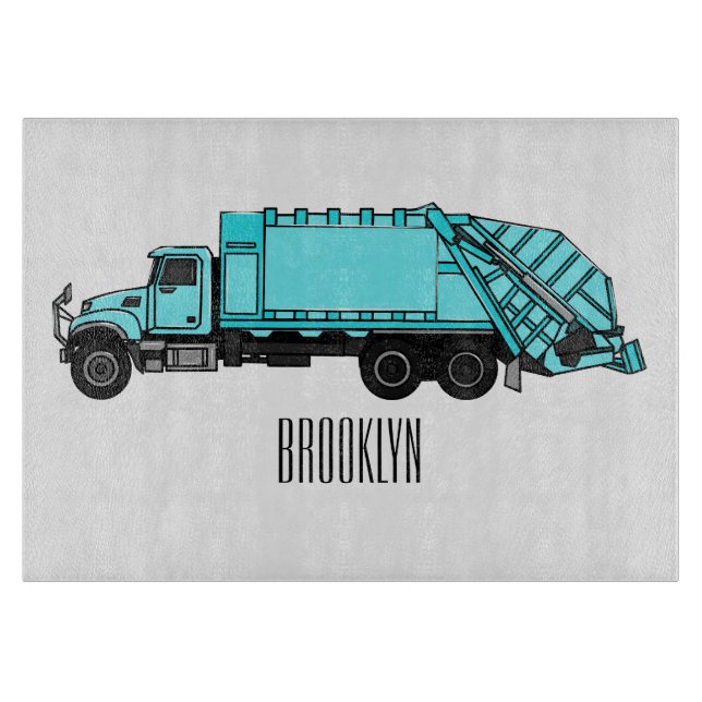 Garbage truck cartoon illustration cutting board (Front)