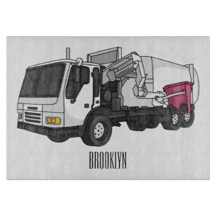 Garbage truck cartoon illustration cutting board