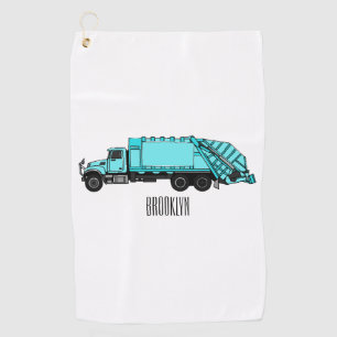 Garbage truck cartoon illustration golf towel