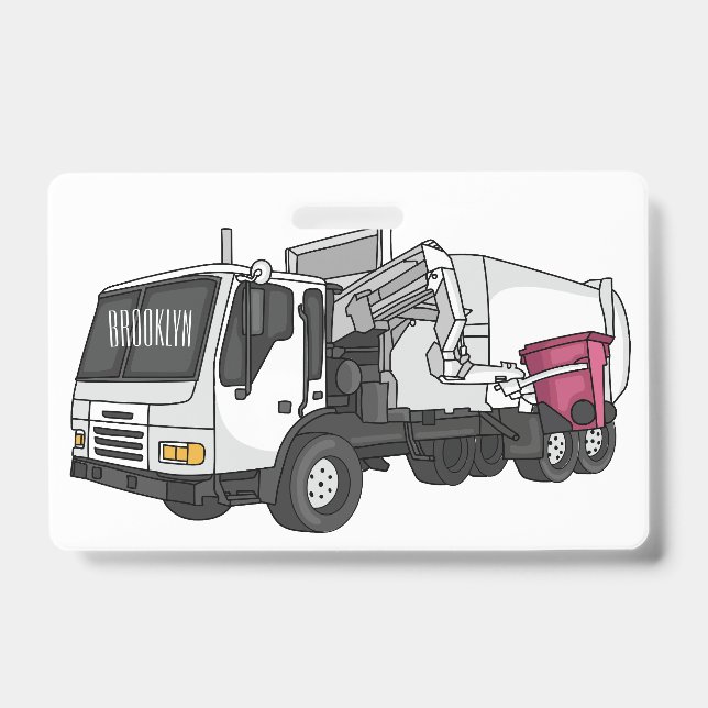 Garbage truck cartoon illustration ID badge (Front)