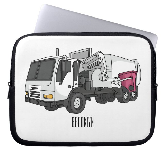 Garbage truck cartoon illustration laptop sleeve (Front)